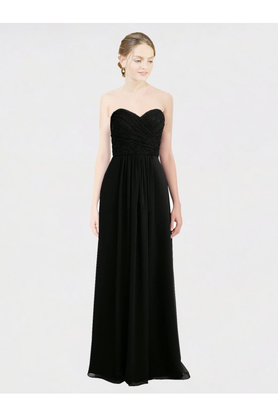 Soft Chiffon & Lace Low Back Long Sweetheart Black A-Line Bridesmaid Dress Plymouth