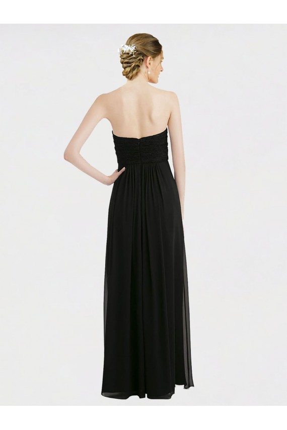 Soft Chiffon & Lace Low Back Long Sweetheart Black A-Line Bridesmaid Dress Plymouth