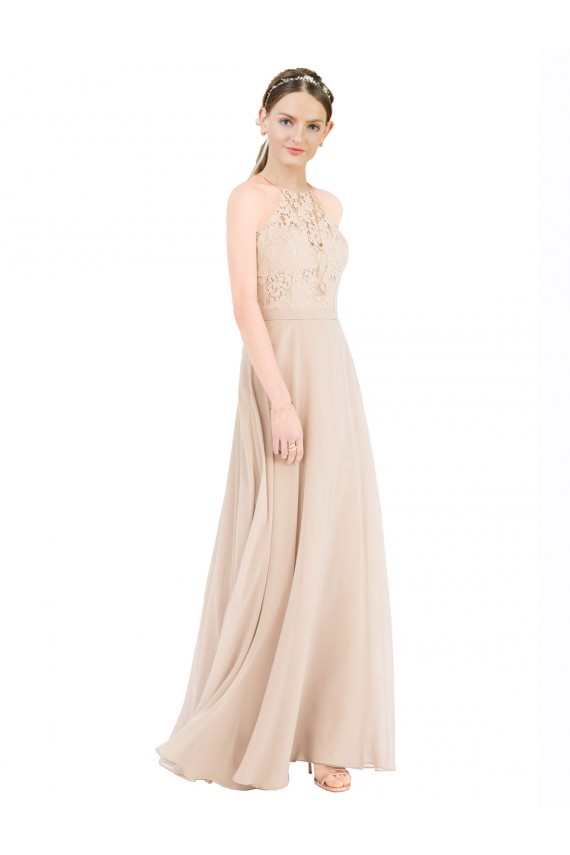 Soft Chiffon & Lace Keyhole Back Long Halter Neck A-Line Prom Dress / Bridesmaid Dress Plymouth