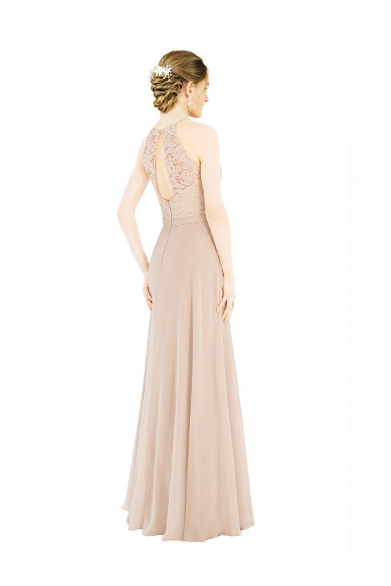 Soft Chiffon & Lace Keyhole Back Long Halter Neck A-Line Prom Dress / Bridesmaid Dress Plymouth