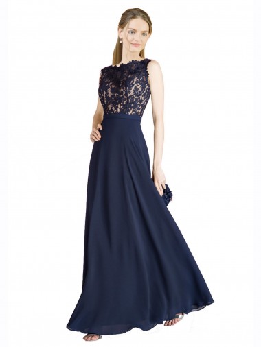 Soft Chiffon & Lace V-Back Long Illusion Neck A-Line Prom Dress / Bridesmaid Dress Plymouth