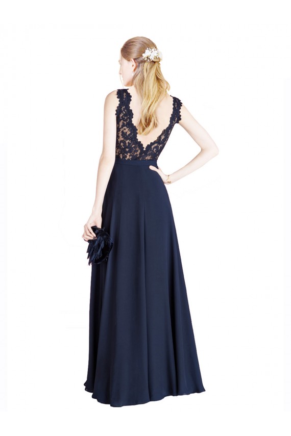 Soft Chiffon & Lace V-Back Long Illusion Neck A-Line Prom Dress / Bridesmaid Dress Plymouth