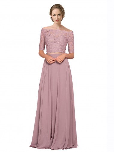 Soft Chiffon & Lace Long Off the Shoulder A-Line Prom Dress / Bridesmaid Dress Plymouth