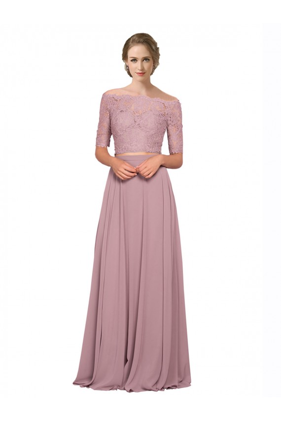 Soft Chiffon & Lace Long Off the Shoulder A-Line Prom Dress / Bridesmaid Dress Plymouth