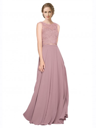 Soft Chiffon & Lace Long Illusion Neck A-Line Black Tie Prom Dress / Bridesmaid Dress Plymouth