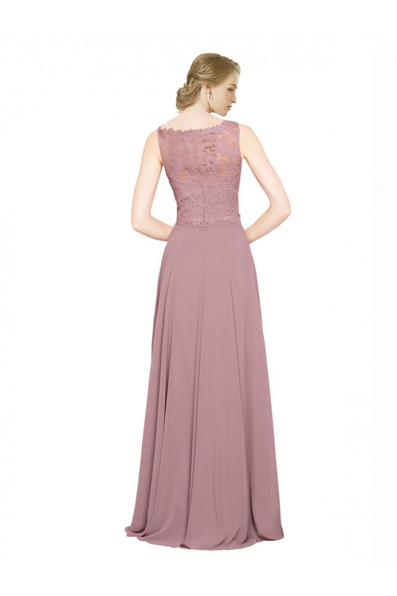 Soft Chiffon & Lace Long Illusion Neck A-Line Black Tie Prom Dress / Bridesmaid Dress Plymouth