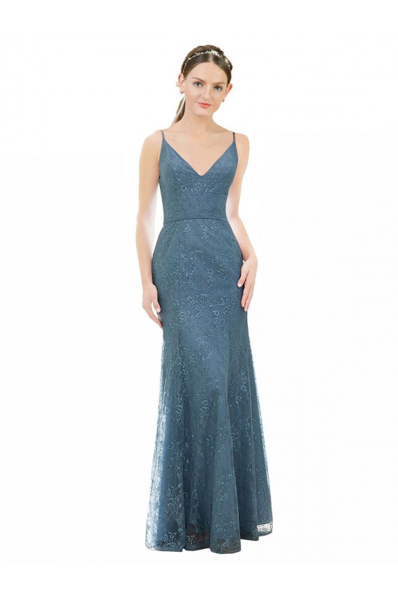 Lace Open Back Long Spaghetti Straps Sheath Bridesmaid Dress Plymouth