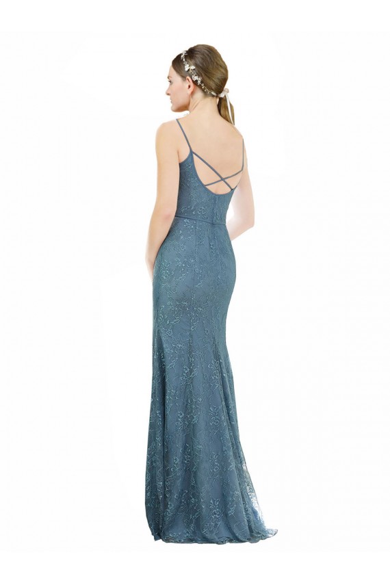 Lace Open Back Long Spaghetti Straps Sheath Bridesmaid Dress Plymouth