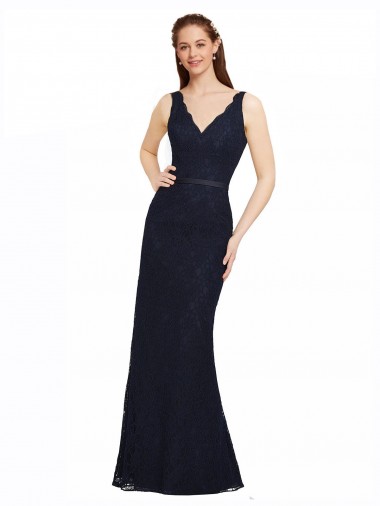 Lace Open Back Long V-Neck Sheath Bridesmaid Dress Plymouth