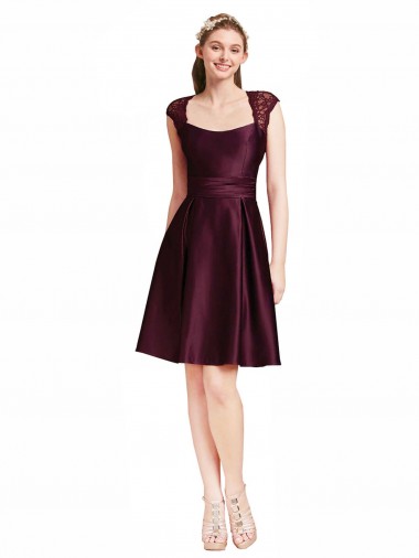 Satin & Lace Open Back Knee Length Square Neck A-Line Bridesmaid Dress Plymouth