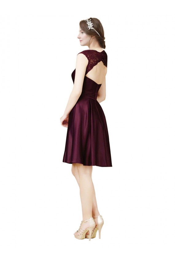 Satin & Lace Open Back Knee Length Square Neck A-Line Bridesmaid Dress Plymouth
