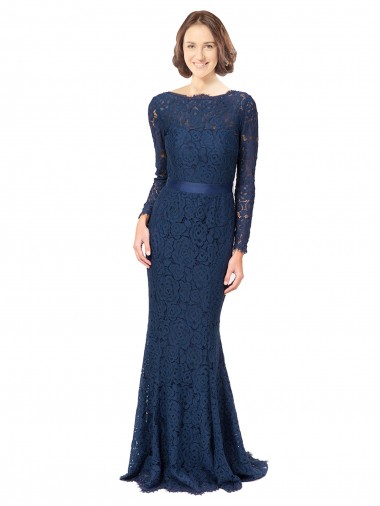 Lace V-Back Sweep Train Jewel Neck Mermaid, Sheath Bridesmaid Dress Plymouth