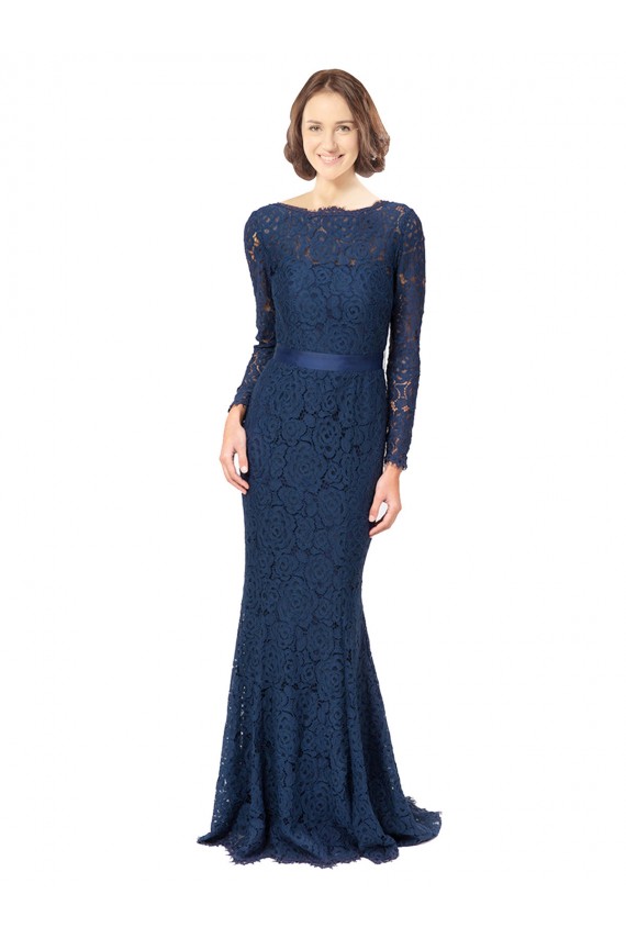 Lace V-Back Sweep Train Jewel Neck Mermaid, Sheath Bridesmaid Dress Plymouth