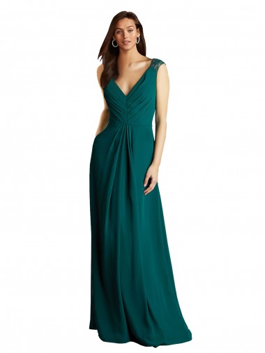 Soft Chiffon & Lace Open Back Long V-Neck A-Line Bridesmaid Dress Plymouth