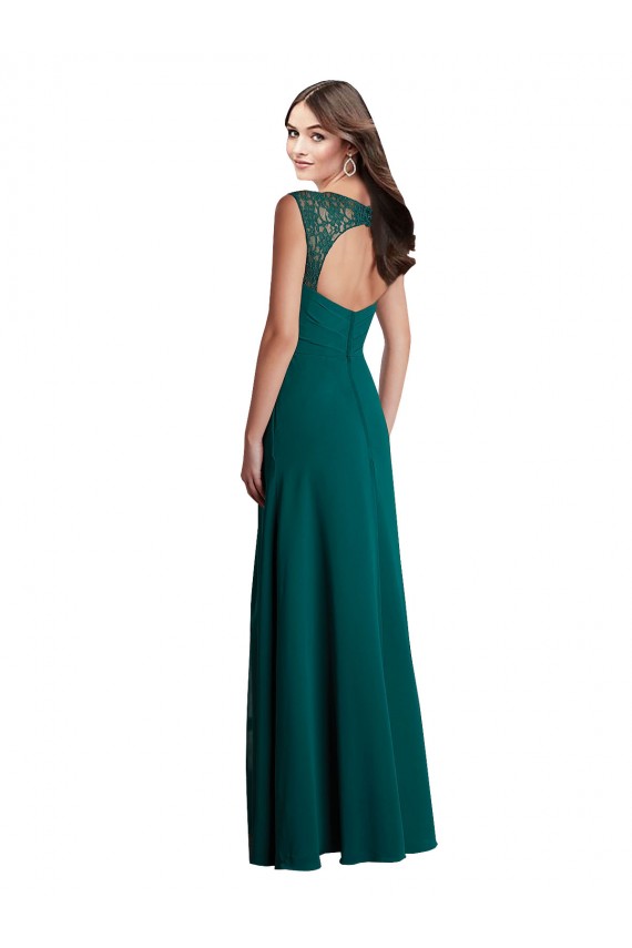 Soft Chiffon & Lace Open Back Long V-Neck A-Line Bridesmaid Dress Plymouth