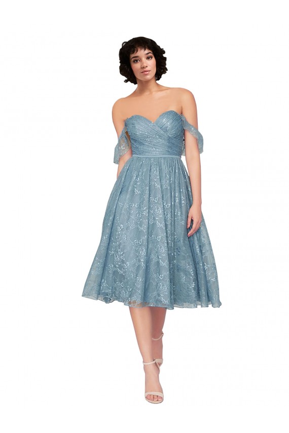 Lace Keyhole Back Knee Length Off the Shoulder A-Line Bridesmaid Dress Plymouth