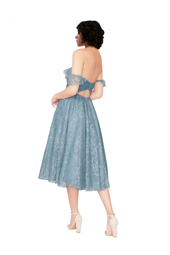 Lace Keyhole Back Knee Length Off the Shoulder A-Line Bridesmaid Dress Plymouth