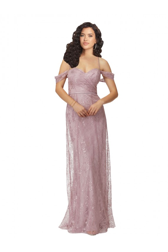 Lace Criss Cross Back Long Off the Shoulder A-Line Bridesmaid Dress Plymouth