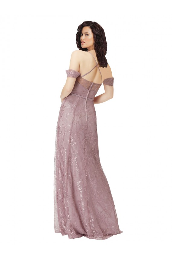 Lace Criss Cross Back Long Off the Shoulder A-Line Bridesmaid Dress Plymouth