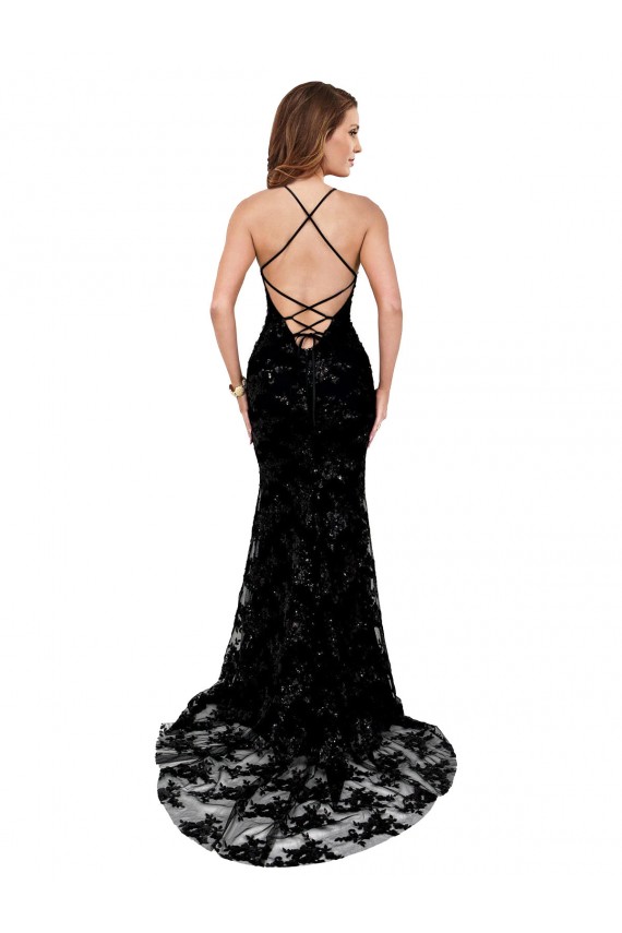 Lace Open Back Long High Neck Mermaid Black Tie Evening Gown / Prom Dress / Bridesmaid Dress Plymouth
