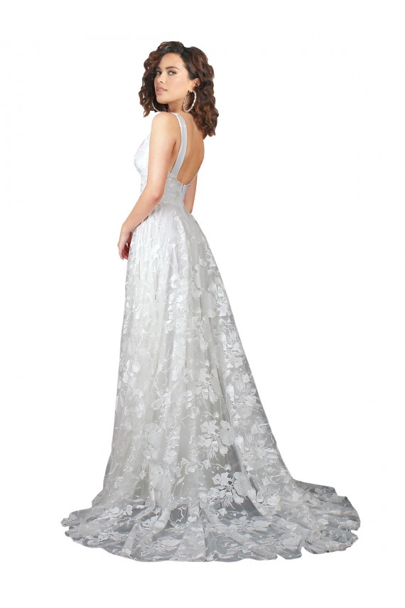 Lace Low Back Chapel Train V-Neck A-Line Wedding Dress Plymouth