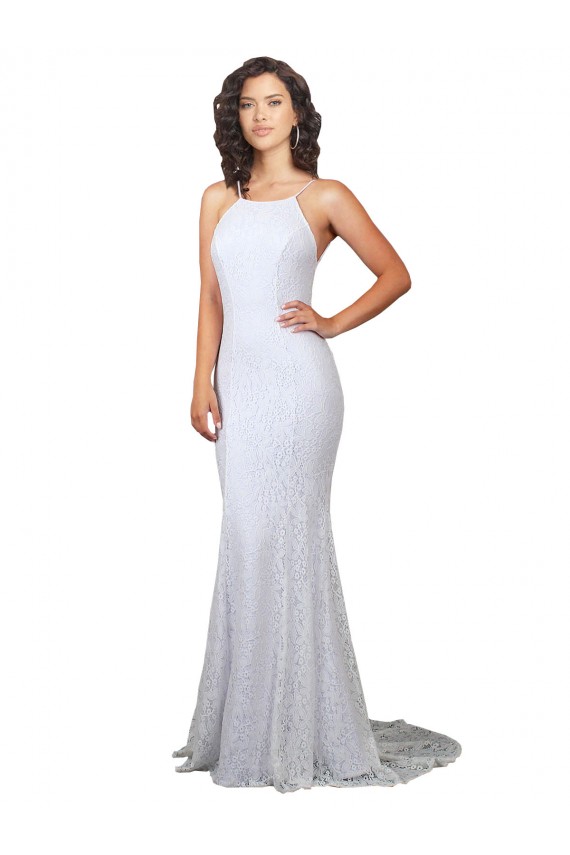 Lace Backless Sweep Train High Neck Mermaid Wedding Dress Plymouth