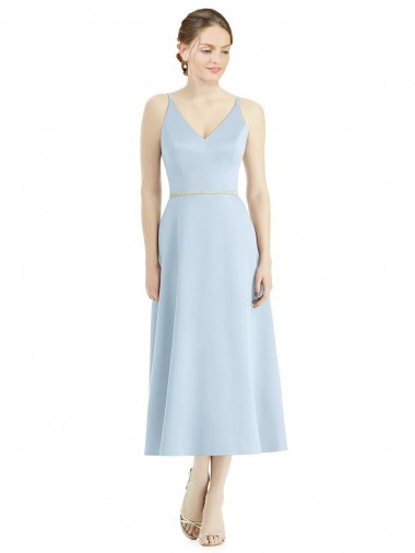 Satin Tea Length V-Neck A-Line Bridesmaid Dress Plymouth