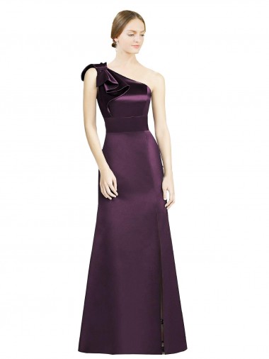 Satin Long One Shoulder Grape Mermaid Bridesmaid Dress Plymouth