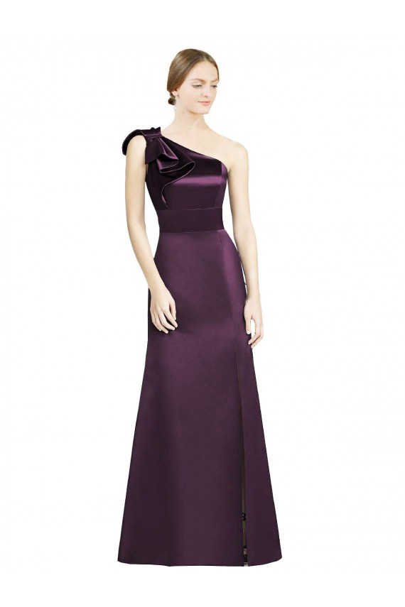 Satin Long One Shoulder Grape Mermaid Bridesmaid Dress Plymouth