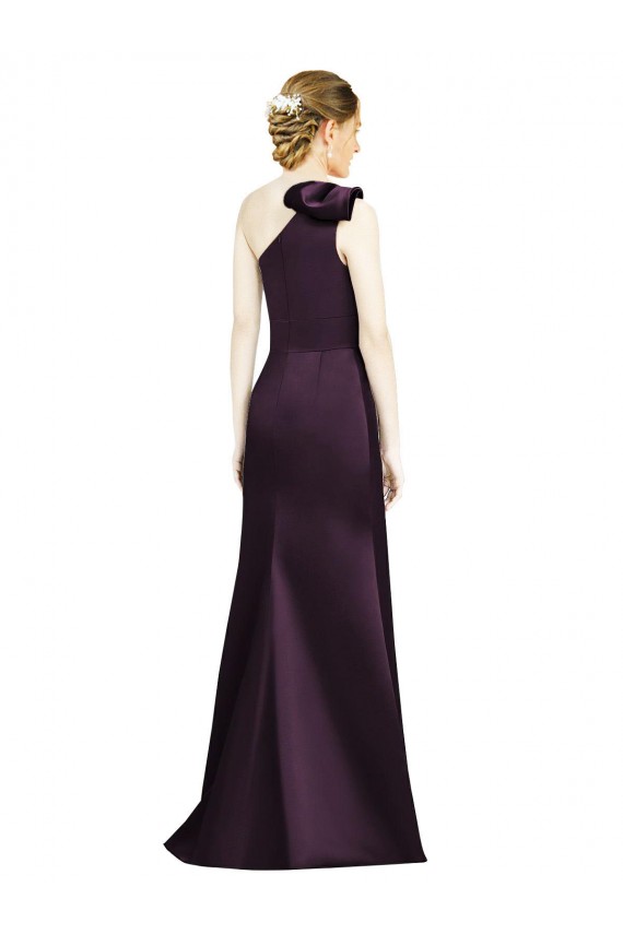 Satin Long One Shoulder Grape Mermaid Bridesmaid Dress Plymouth
