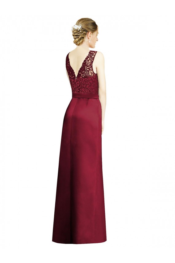 Satin & Lace Long V-Neck A-Line Bridesmaid Dress Plymouth