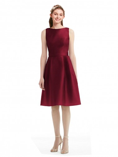 Satin Knee Length Bateau Neck A-Line Bridesmaid Gown Plymouth