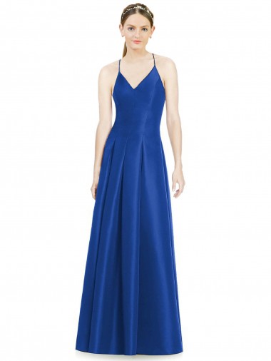 Satin Criss Cross Open Back Long Spaghetti Straps A-Line Bridesmaid Dress Plymouth