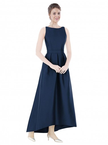 Satin Long Bateau Neck A-Line High Low Bridesmaid Dress Plymouth