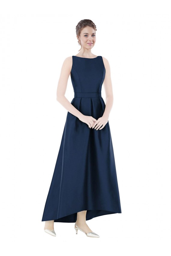 Satin Long Bateau Neck A-Line High Low Bridesmaid Dress Plymouth