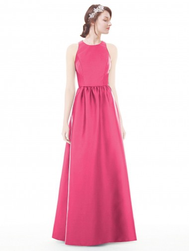 Satin Keyhole Back Long Jewel Neck A-Line Bridesmaid Dress Plymouth