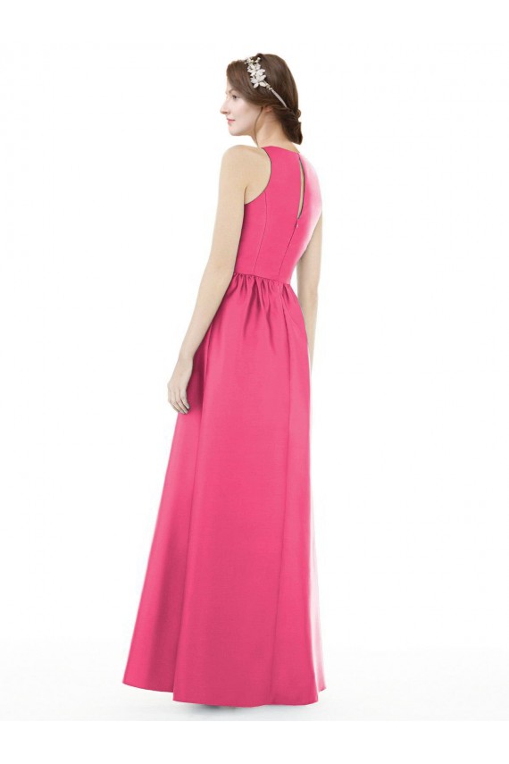 Satin Keyhole Back Long Jewel Neck A-Line Bridesmaid Dress Plymouth