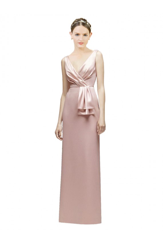 Satin V-Back Long V-Neck Sheath Bridesmaid Dress Plymouth