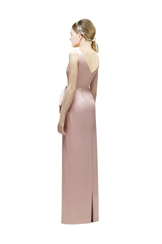 Satin V-Back Long V-Neck Sheath Bridesmaid Dress Plymouth