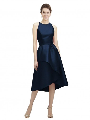Satin Tea Length Halter Neck A-Line High Low Bridesmaid Dress Plymouth