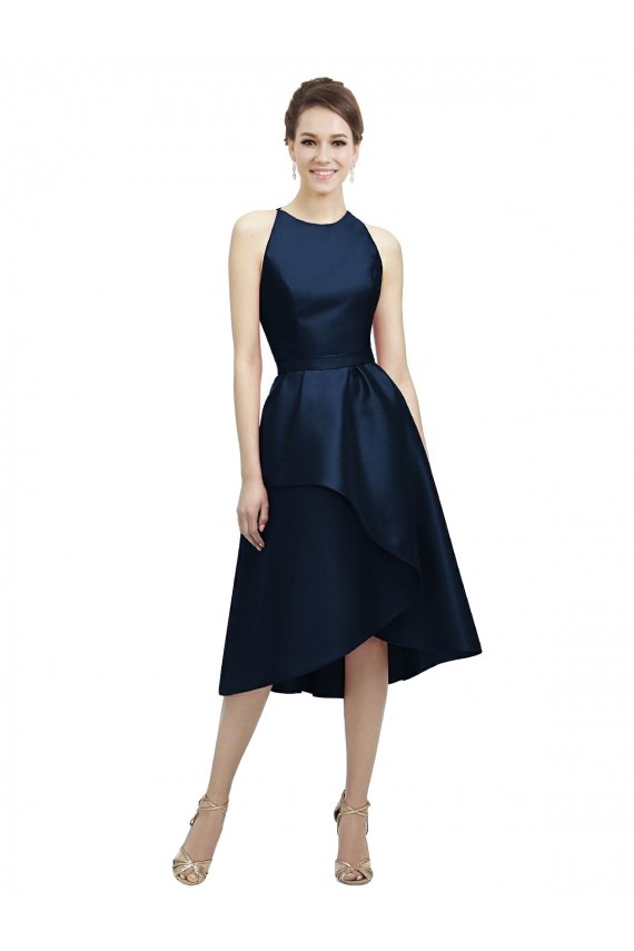 Satin Tea Length Halter Neck A-Line High Low Bridesmaid Dress Plymouth