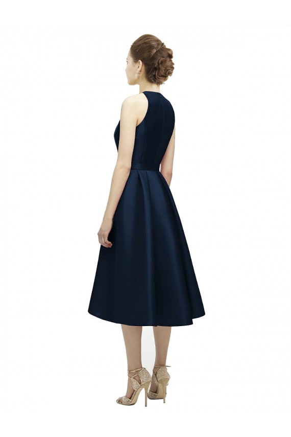 Satin Tea Length Halter Neck A-Line High Low Bridesmaid Dress Plymouth