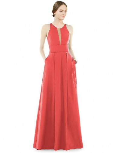 Satin Long Jewel Neck A-Line Bridesmaid Dress Plymouth