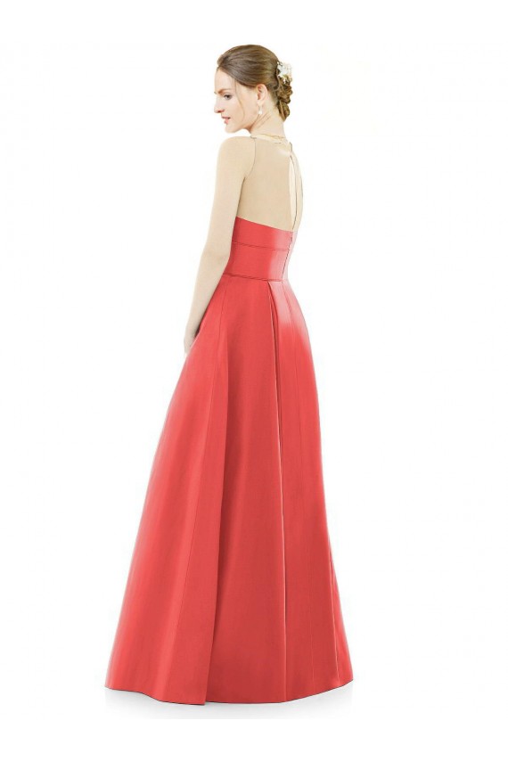 Satin Long Jewel Neck A-Line Bridesmaid Dress Plymouth