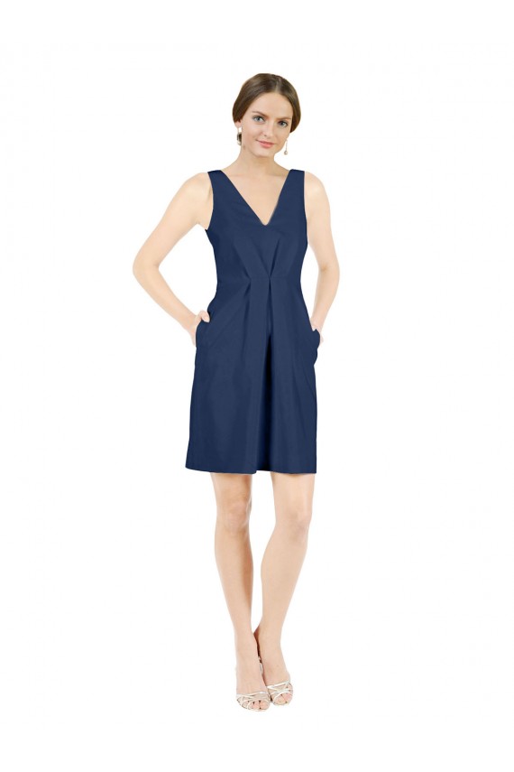 Satin Open Back Knee Length V-Neck A-Line Evening Gown / Bridesmaid Dress Plymouth