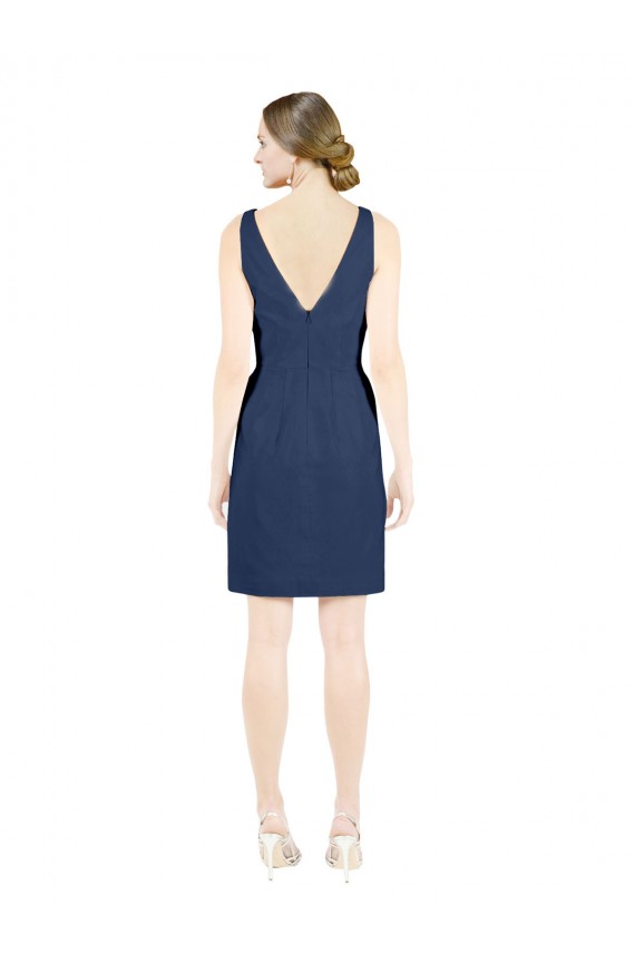 Satin Open Back Knee Length V-Neck A-Line Evening Gown / Bridesmaid Dress Plymouth