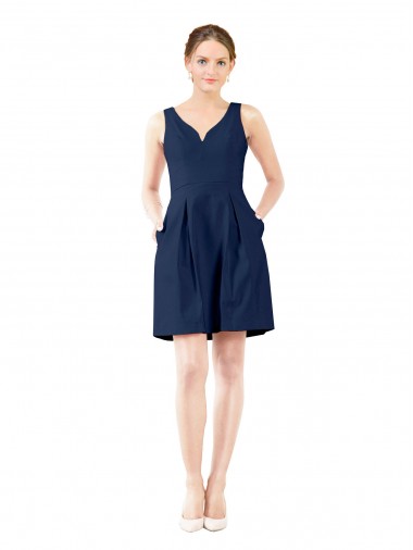 Satin Knee Length V-Neck A-Line Bridesmaid Gown Plymouth