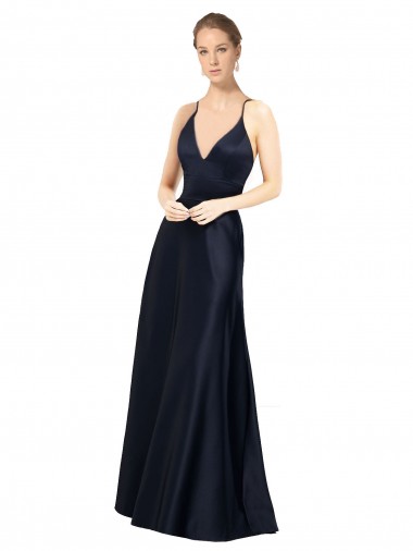 Satin Long Spaghetti Straps A-Line Prom Dress / Bridal Party Dress Plymouth
