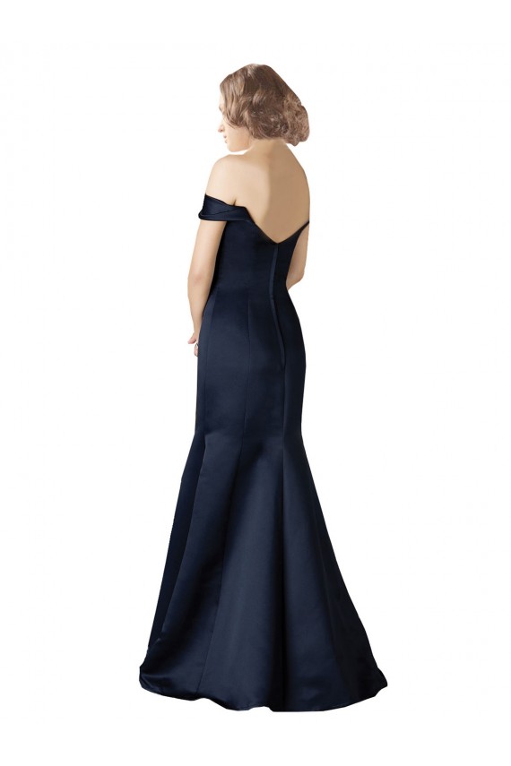 Satin Long Off the Shoulder Dark Navy Mermaid Prom Dress / Bridesmaid Dress Plymouth