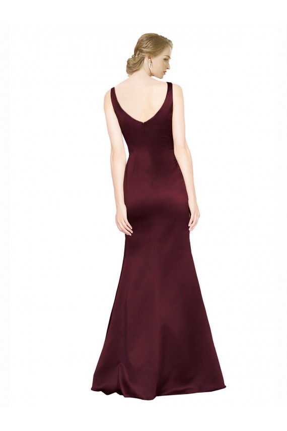 Satin Low Back Long V-Neck A-Line Black Tie Evening Gown / Prom Dress / Bridesmaid Dress Plymouth
